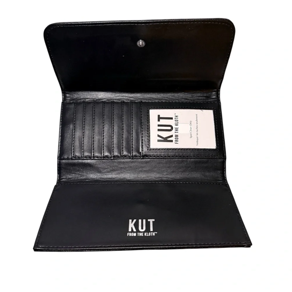 KUT from the Kloth Black White Striped Wallet Slim Snap Canvas Vegan